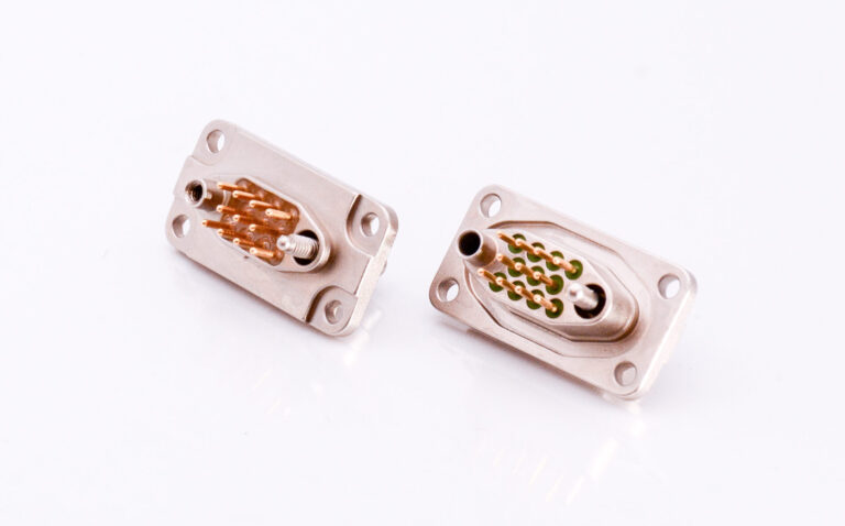 Hermetron 11-pin panel mount hermetic connector with GlassTomer™ and glass-to-metal sealing