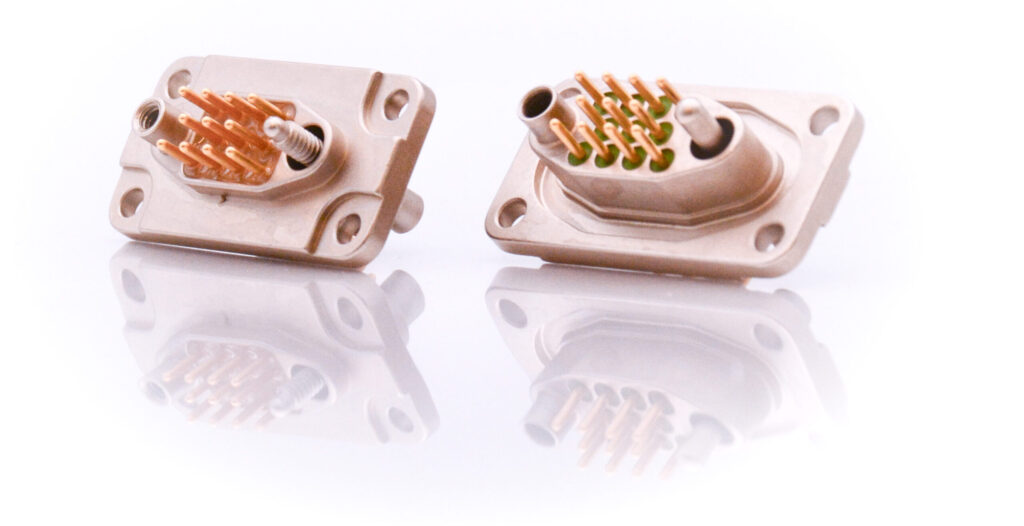 Hermetron 11-pin panel mount hermetic connector with GlassTomer™ and glass-to-metal sealing